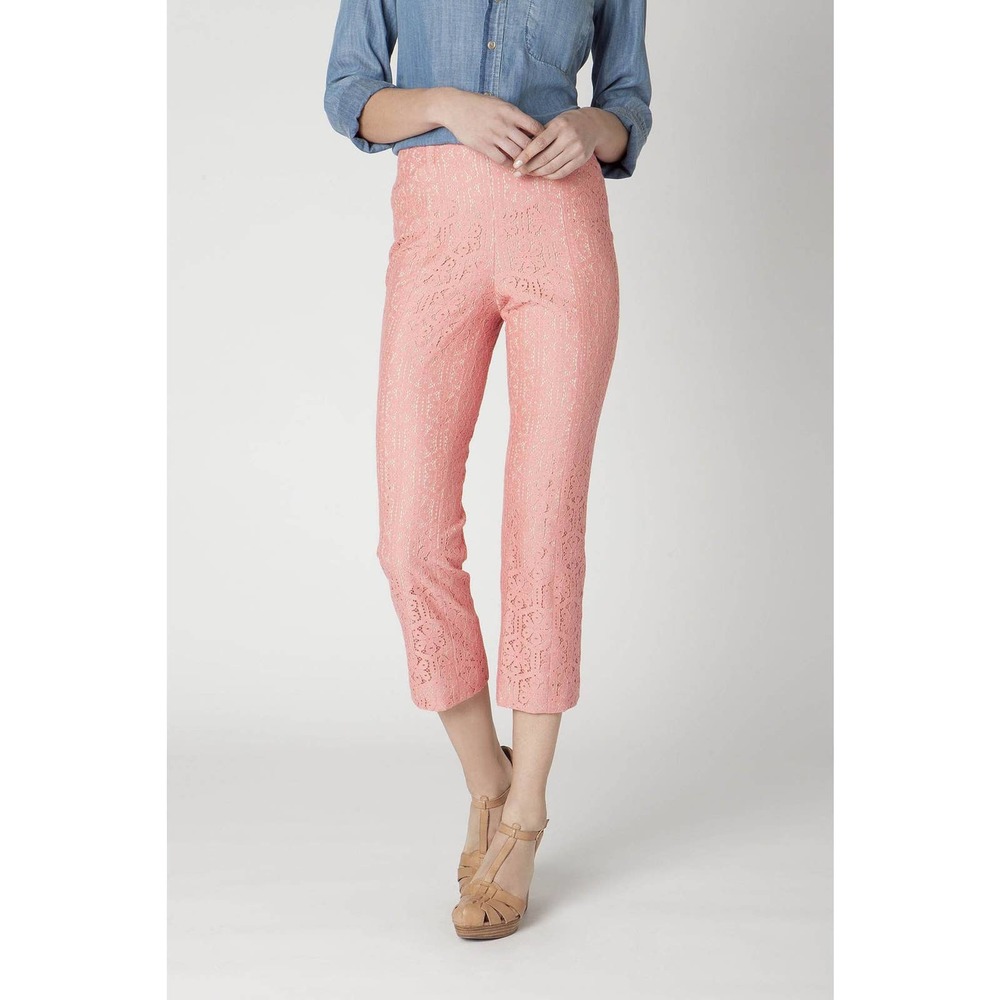 Anthropologie Corey Lynn Calter Youghal‎ Crops Size 0 Pink Lace Pant Cropped